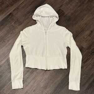 Cherish White Zip-Up Hooded Cropped Sweatshirt